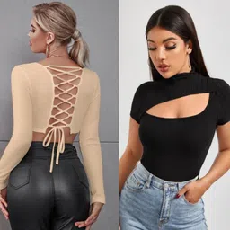 adicto hub Pack of 2 Casual Cutout Solid Women White Top-picture-21