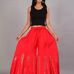 verni Women Flared Red Pure Cotton Trousers image 5