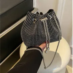 dosyso Silver Women Sling Bag - Small Rhinestone Bucket bag Crossbody bag Potli sling Bag for women wedding new purse image 5