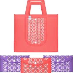homestic Pack of 4 Smile Foldable Grocery/Shopping Bags For Women | Red & Purple-picture-22
