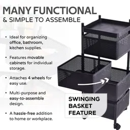 homestic 4-Layer Revolving Multipurpose Storage Rack with Wheels | Black Iron Kitchen Trolley image 5
