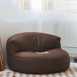 mintwud from pepperfry Haruto Leatherette Bean Bag with Footstool Filled with Beans In Brown Colour image 3