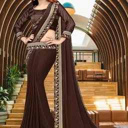 hnc retail Temple Border, Solid/Plain Bollywood Lycra Blend, Chiffon Saree-picture-20
