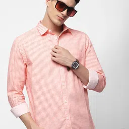 R&B Checked Spread Collar Roll-Up Sleeves Cotton Shirt-picture-10