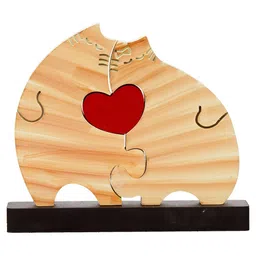 eCraftIndia Brown & Red Wooden Cats Couple Puzzle Showpiece image 3