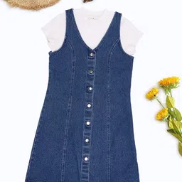 Pantaloons Junior Girls Pure Cotton A-Line Dress With T-shirt-picture-27