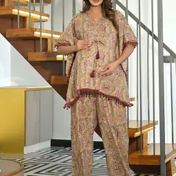 Aujjessa Women Printed Pure Cotton Maternity Feeding Kaftan Night Suit-picture-37