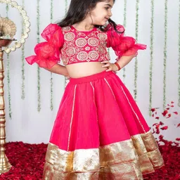 Li'l Angels Girls Embellished Sequinned Ready to Wear Lehenga & Blouse With Dupatta image 3