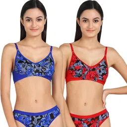 samvar Women Blue,Red Cotton Bra Panty Set for Lingerie Set Undergarments Pack of 2-picture-17