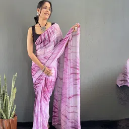 FLOURIOUS Printed Pure Chiffon Ready to Wear Saree image 5