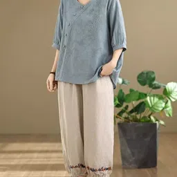 StyleCast Women V-Neck Cuffed Sleeves Cotton Tops-picture-22