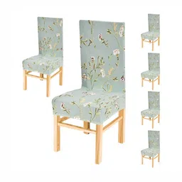 Yellow Weaves Lime Green & White 6 Pieces Printed Stretchable Chair Covers-image-93