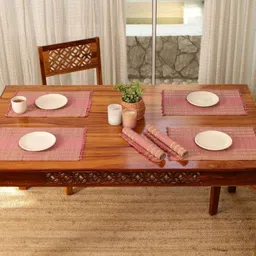 Peepul Tree 6 Pieces Pink & Beige Textured Table Placemats image 4