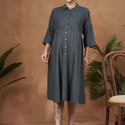 LOVELY MOM'S Shirt Collar Maternity A-Line Midi Dress-picture-23