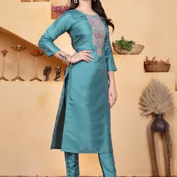 AVNISA ENTERPRISE Women Ethnic Motifs Embroidered Regular Thread Work Kurta with Trousers image 4