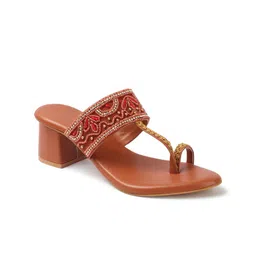 Myshtezia Women Embroidered One Toe Block Sandals image 5