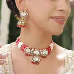 Rubans 22K Gold-Plated Kundan Studded & Artificial Beaded Jewellery Set-image-96