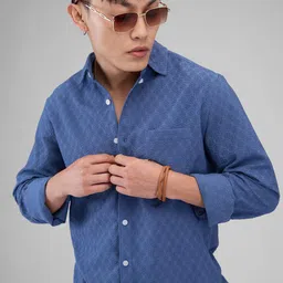VASTRADO Men Classic Spread Collar Textured Solid Slim Fit Casual Shirt-image-66