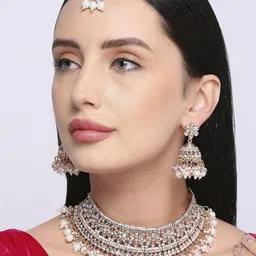 Anouk Rose Gold-Plated Stone-Studded & Beaded Jewellery Set-picture-37
