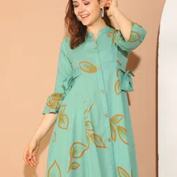 Merira Women Floral Printed Pure Cotton A-Line Dress-image-56