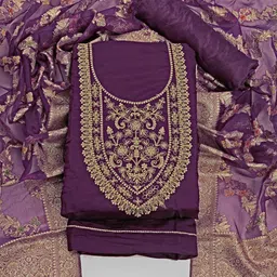 ASISA Floral Embroidered Sequinned Unstitched Dress Material image 4