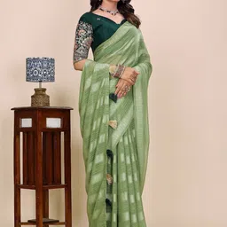 Zeenat Duniya Woven Design Embroidered Poly Georgette Handloom Saree image 4