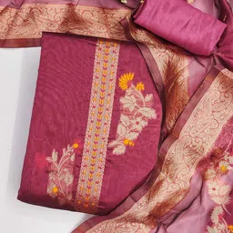 KALINI Floral Woven Design Zari Banarasi Jacquard Unstitched Dress Material-image-88