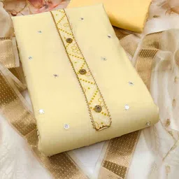 KALINI Embellished Mirror Work Cotton Silk Unstitched Dress Material-picture-20