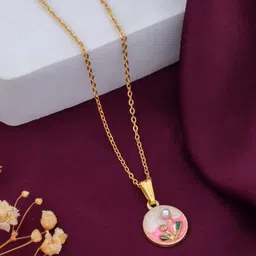 SZN Set Of 2 Stainless Steel Gold-Plated Dolphin Shaped Enamelled Pendants With Chains image 5