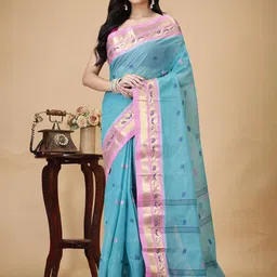 SLAGHA Woven Design Zari Pure Cotton Taant Saree-image-21