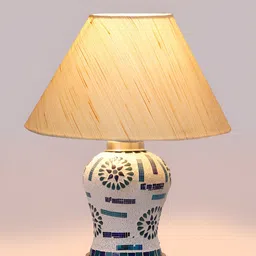Devansh Off White Frustum Shaped Wooden Table Lamp With Mosaic Glass Base image 2