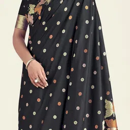 CANIZZARO Ethnic Motifs Zari Silk Blend Heavy Work Banarasi Saree image 5