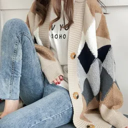 StyleCast Women Colourblocked Acrylic Longline Open Front Jacket-image-96