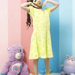 Athena Girl Puff Sleeve Fit & Flare Dress-image-70