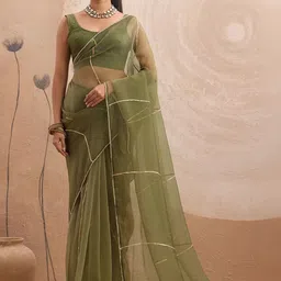 HOUSE OF MIRA Zari Organza Saree-image-39