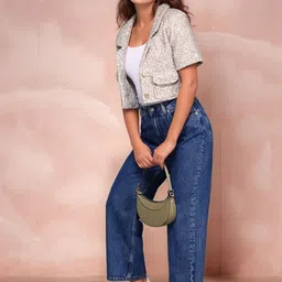 Chemistry Self Design Single-Breasted Woollen Tweed Crop Coat image 4