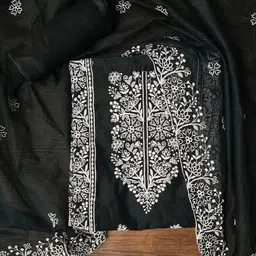 Desi Fusion Floral Embroidered Thread Work Organza Unstitched Dress Material-image-81