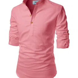 Edin Men Peach Cotton Solid Kurtas image 2