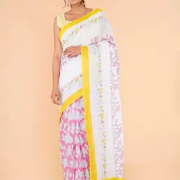 shivanya  handicrafts Shivanya Handicrafts Floral Printed Pure Cotton Block Print Saree-picture-30