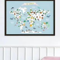 My Kids Wall Educational Animal World Map Black & Blue Wooden Wall Art-picture-10