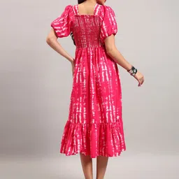 Raiyani Fashion Tie and Dye Dyed Puff Sleeve Crepe A-Line Midi Dress image 4