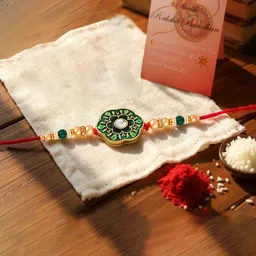 LUCKY JEWELLERY Gold-Plated Floral Design Bhaiya Bhabhi Rakhi With Greeting Card-picture-42