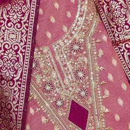 BlissFlair Floral Sequinned Embroidered Chanderi Cotton Unstitched Dress Material image 3