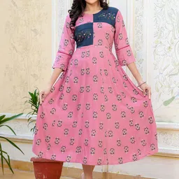 HERE&NOW Printed Round Neck A-Line Knee Length Ethnic Dresses-picture-24