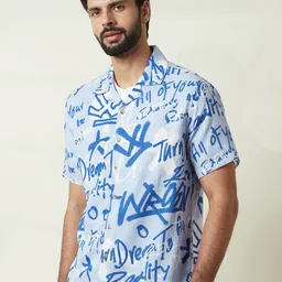 WROGN Men Comfort Fit Cuban Collar Typography Printed Casual Shirt image 4