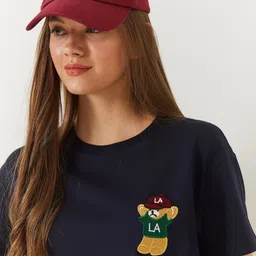 BIANCO LUCCI Women Graphic Printed Round Neck Cotton T-shirt image 5