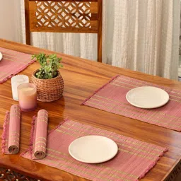 Peepul Tree 6 Pieces Pink & Beige Textured Table Placemats image 2
