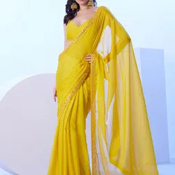 Kalista Mirror Work Pure Chiffon Saree-image-0