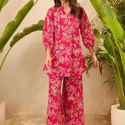 IMANA Printed Pure Cotton Mandarin Collared Tunic With Palazzos Co-Ords-image-64