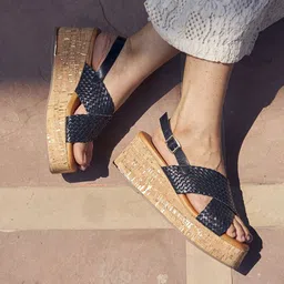 Peach Flores Kyoto Women Textured Leather Wedge Heel Open Toe Slingback Sandals image 5